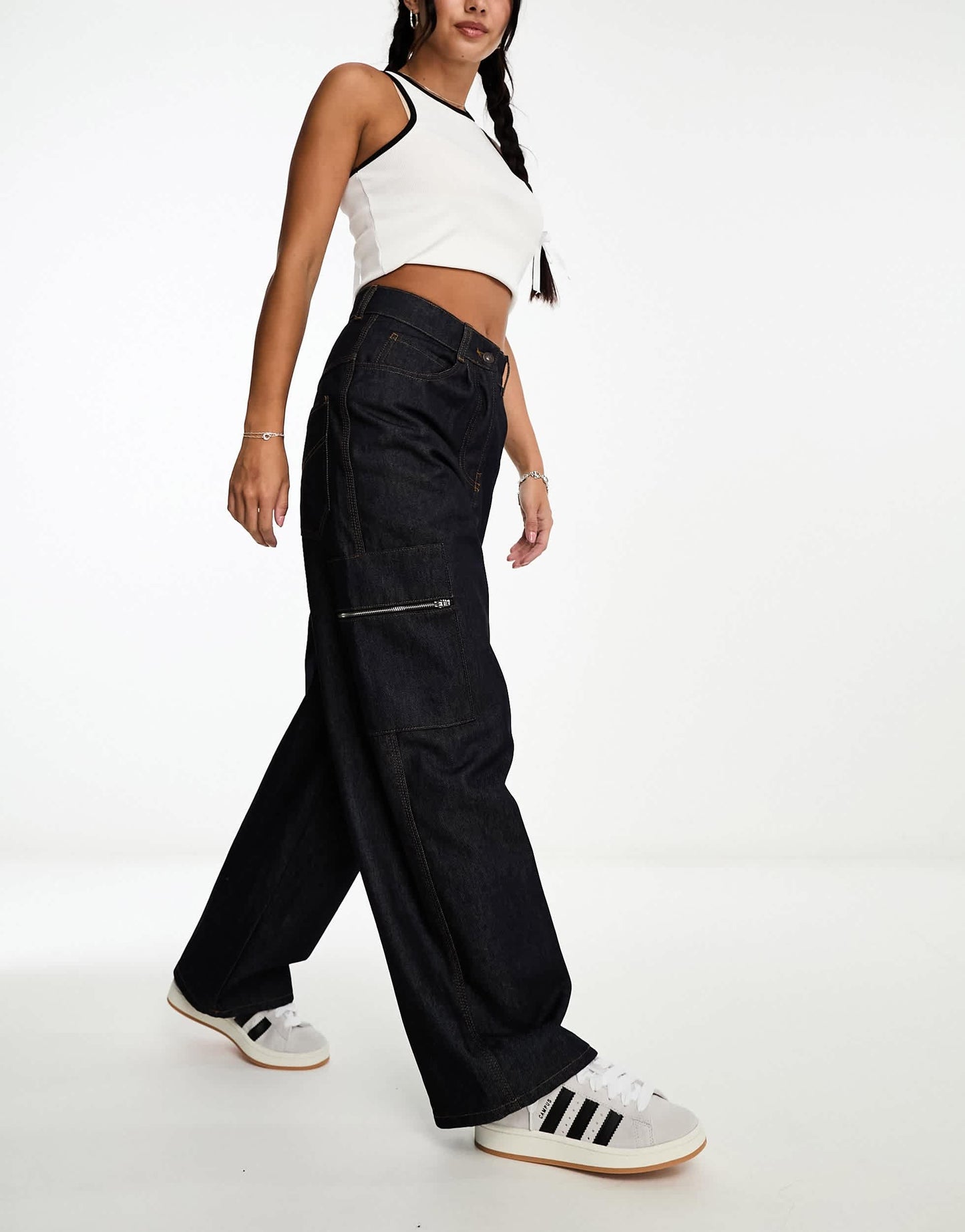 COLLUSION X003 wide leg jeans in rinse wash - MBLUE