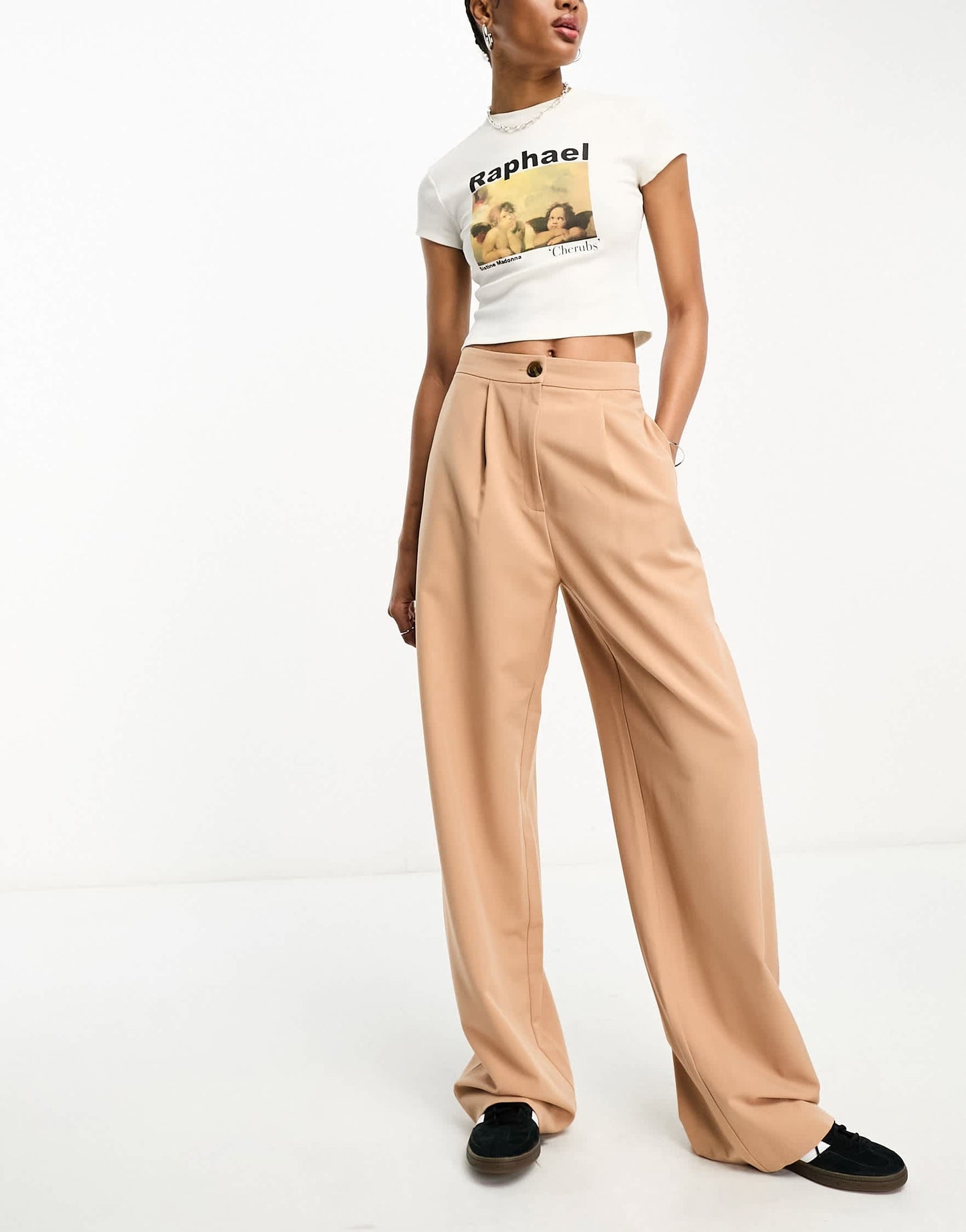 ASOS DESIGN Tall tailored wide leg dad trousers in camel
