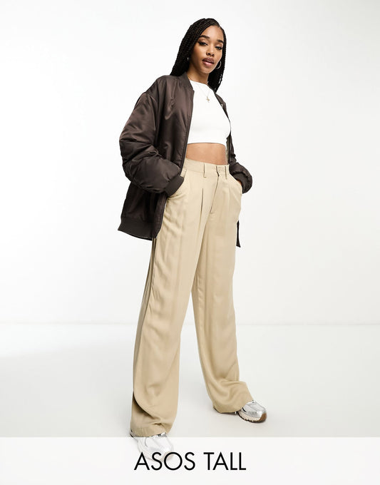 ASOS DESIGN Tall wide leg dad trousers in taupe