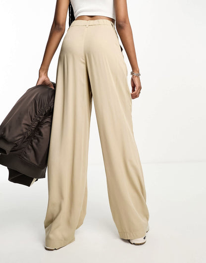ASOS DESIGN Tall wide leg dad trousers in taupe