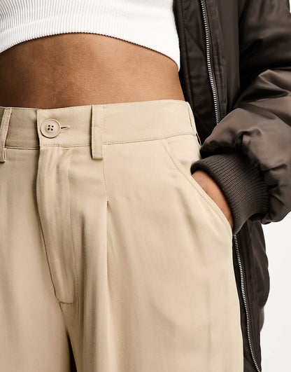 ASOS DESIGN Tall wide leg dad trousers in taupe