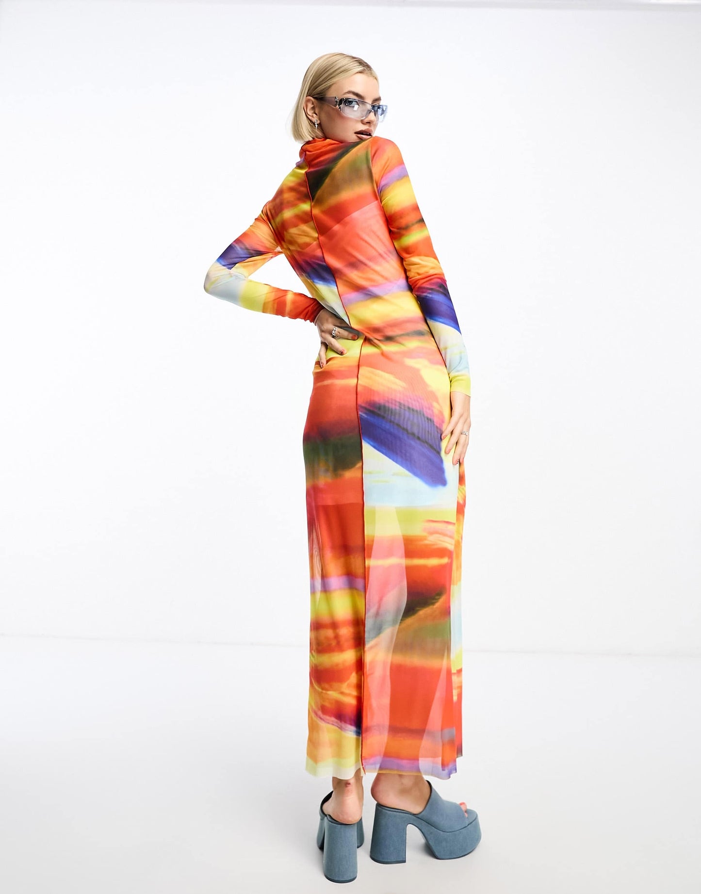 Noisy May mesh maxi dress in multi sunset print