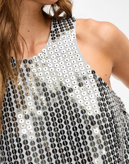 ASOS DESIGN embellished racer vest in gunmetal sequin