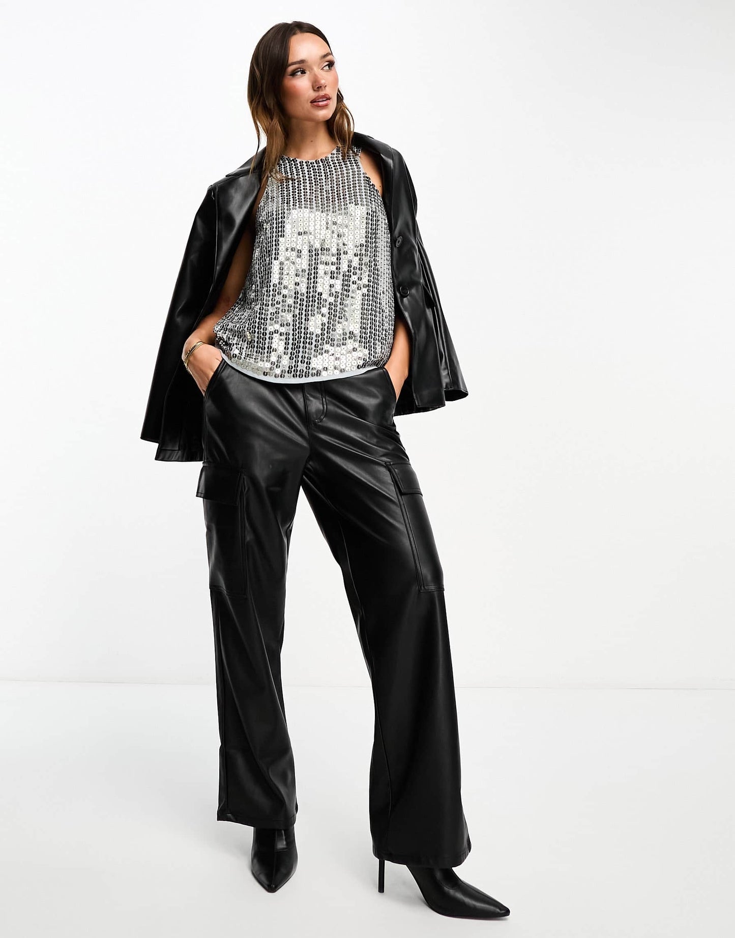ASOS DESIGN embellished racer vest in gunmetal sequin