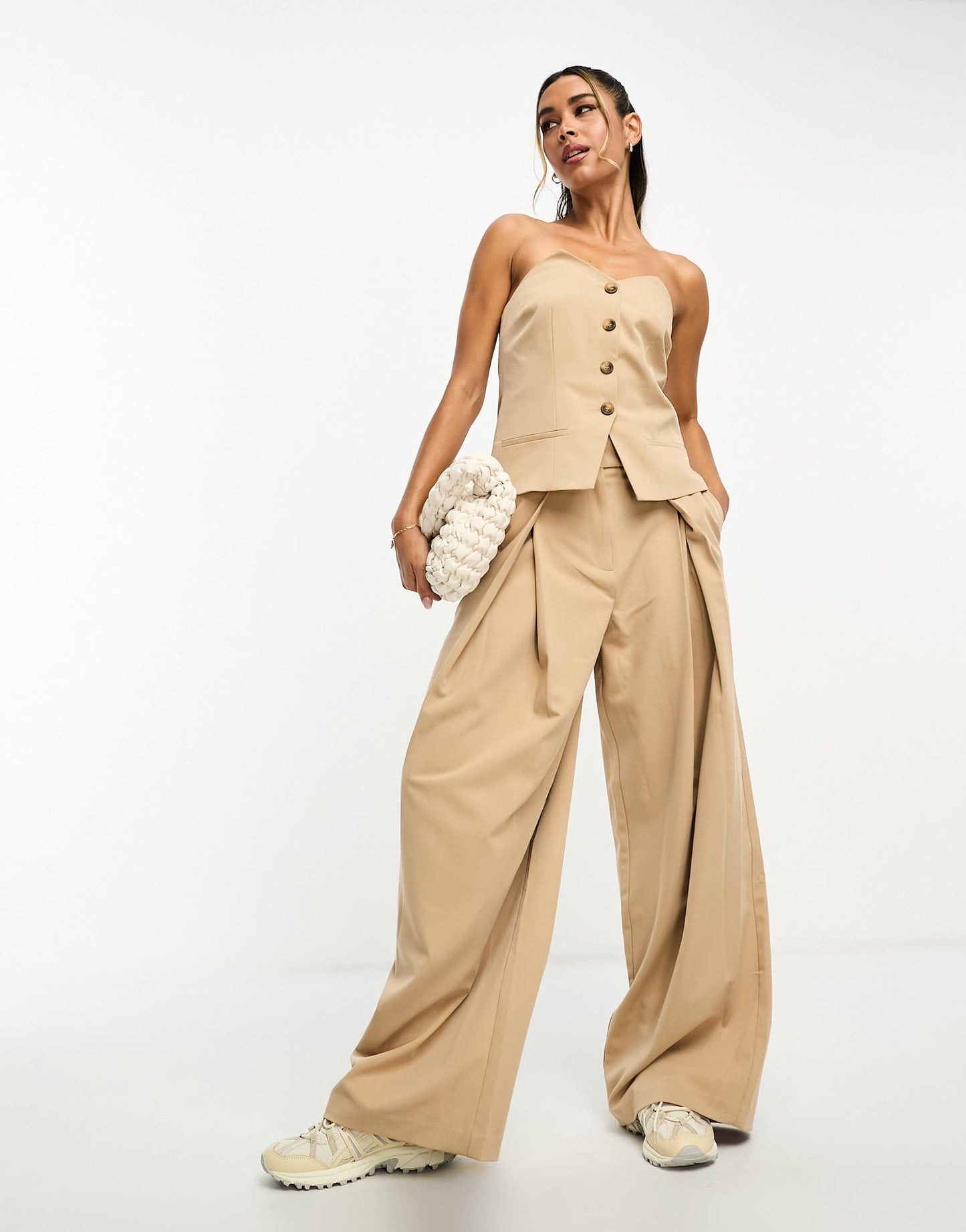 ASOS DESIGN tailored corset top in camel