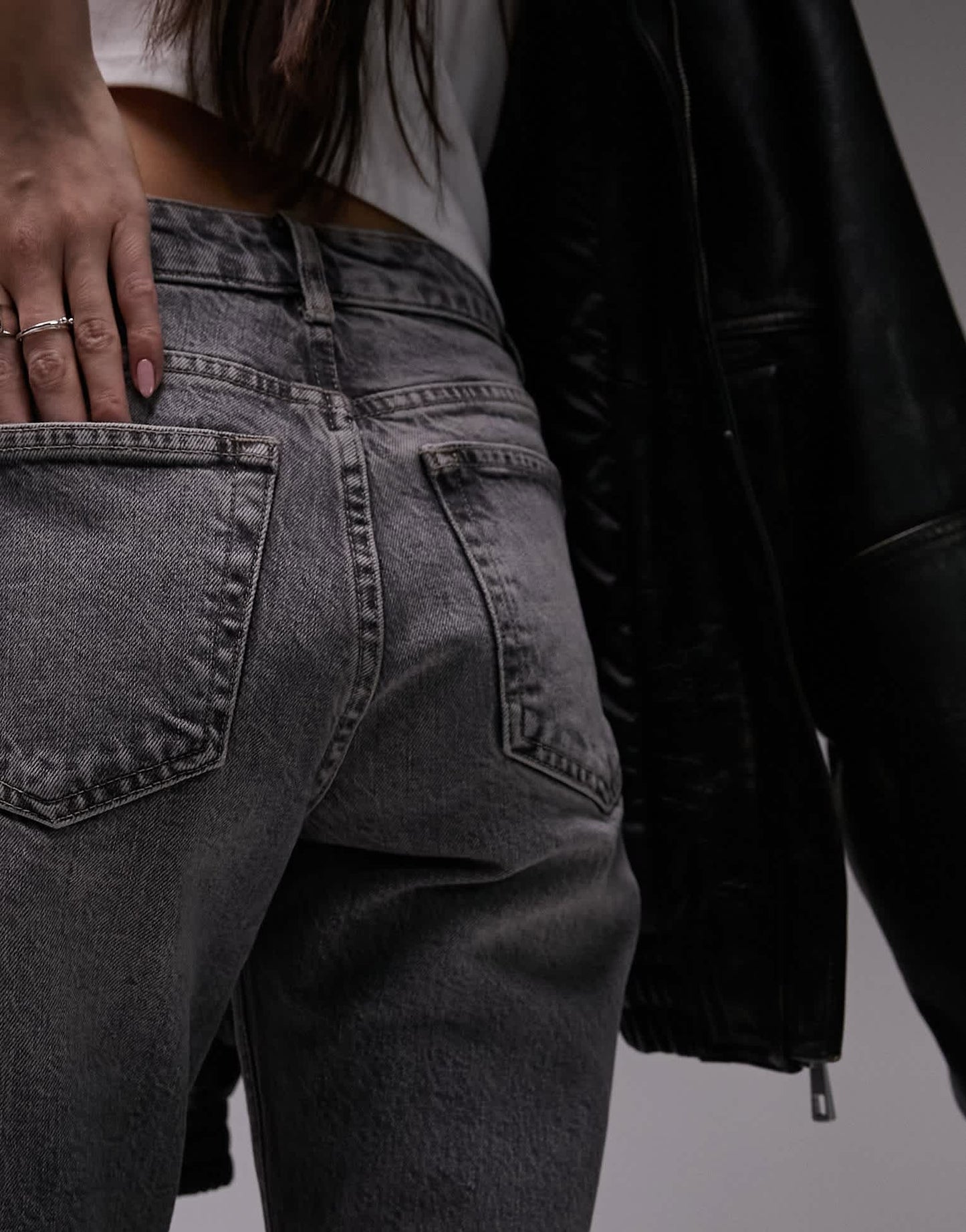 Topshop mid rise straight cropped jean with raw hems in grey