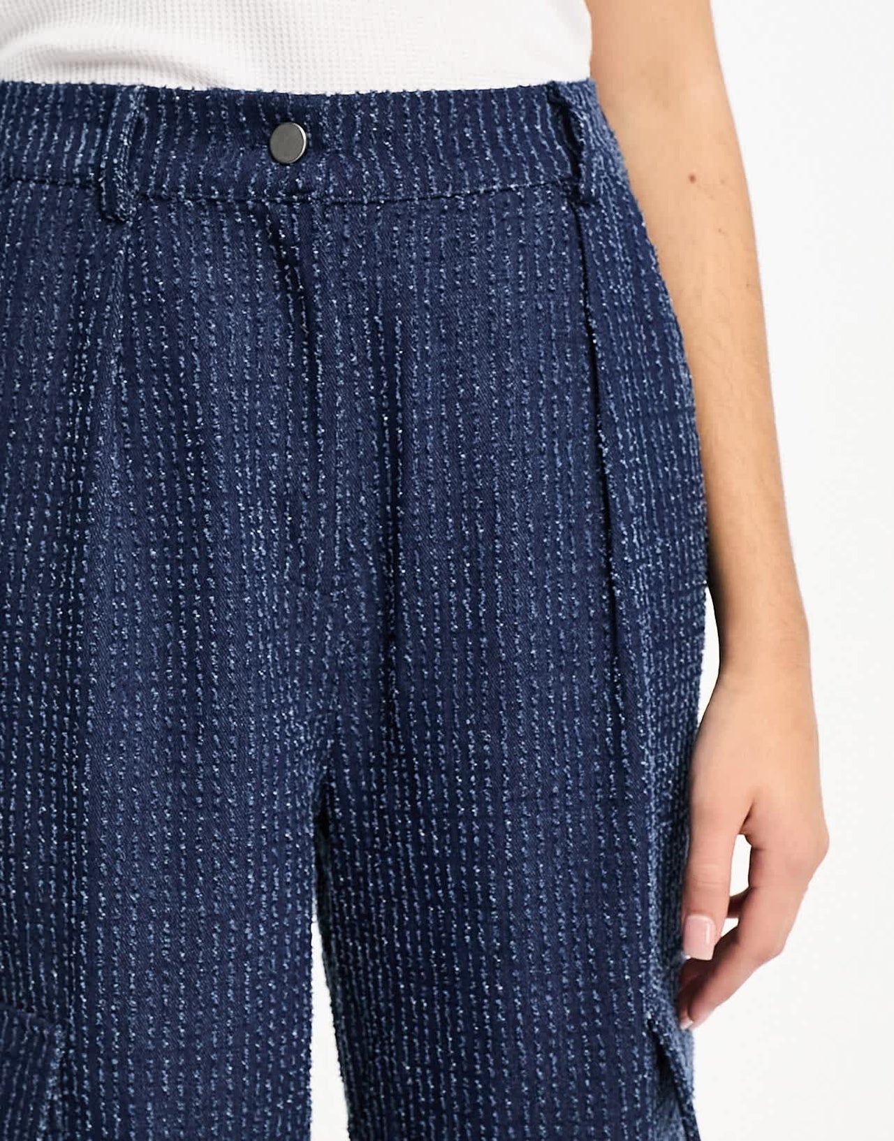 Object Tall textured denim cargo trouser in dark blue wash