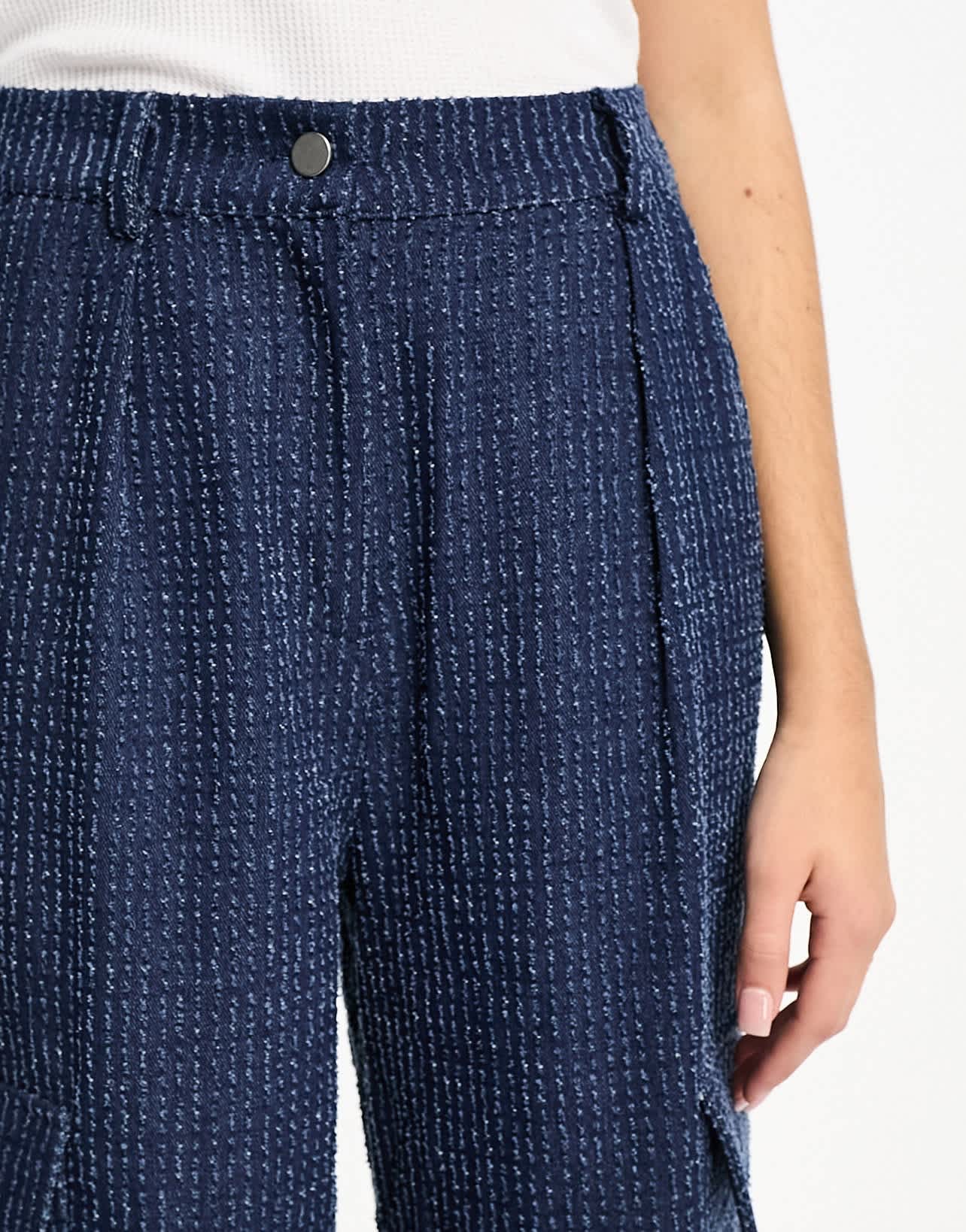 Object Tall textured denim cargo trouser in dark blue wash