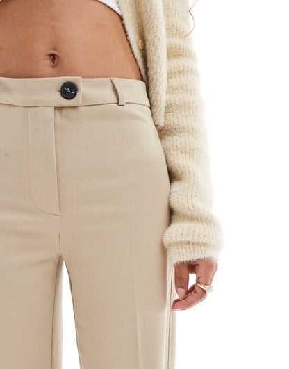 Bershka Petite wide leg dad trousers in sand