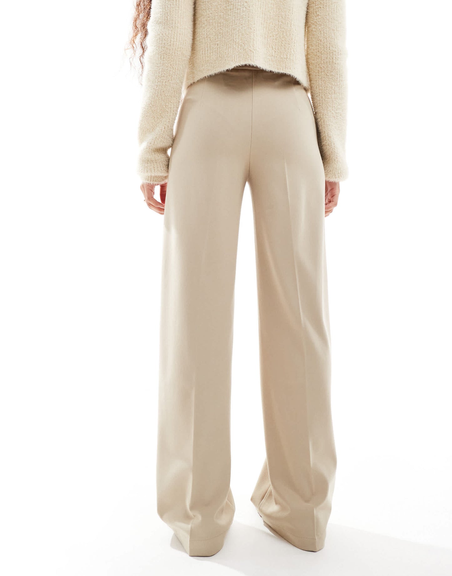 Bershka Petite wide leg dad trousers in sand