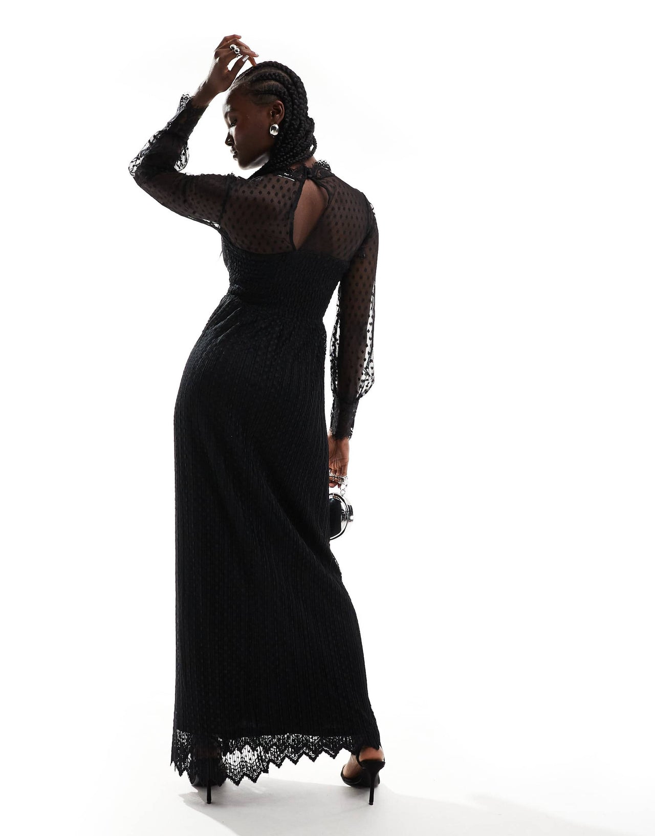 TFNC high neck maxi dress with lace detail in black