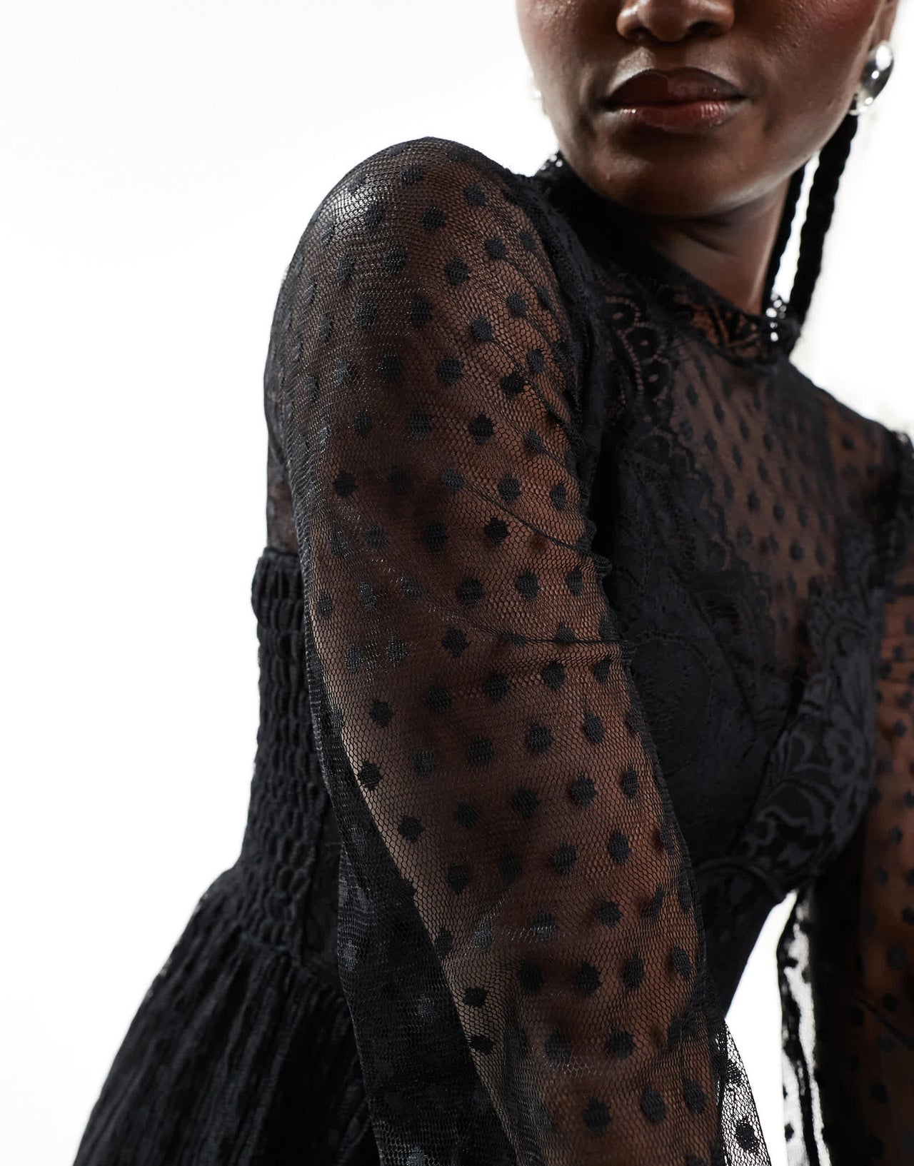 TFNC high neck maxi dress with lace detail in black