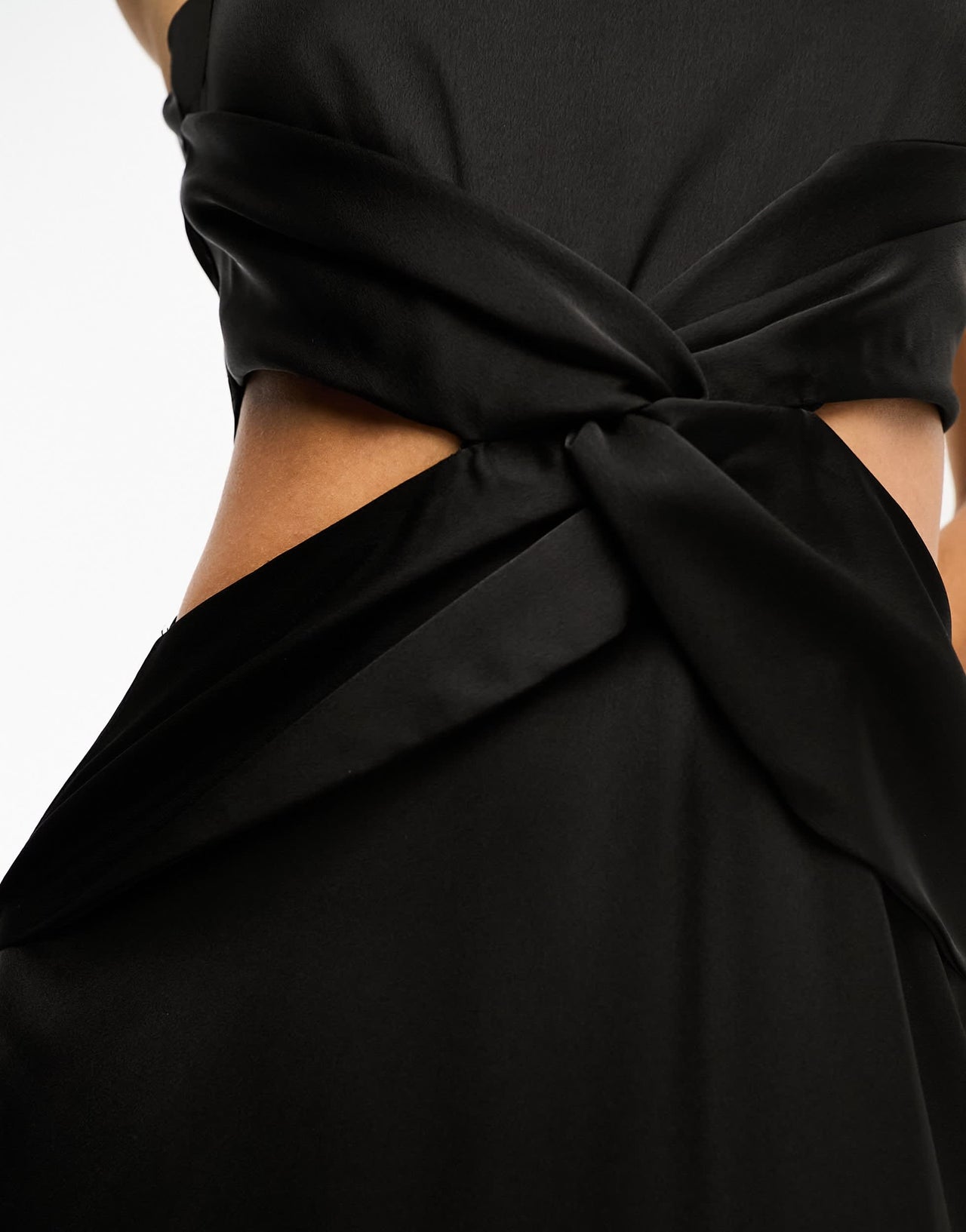 TFNC deep V back waist cut out satin maxi dress in black