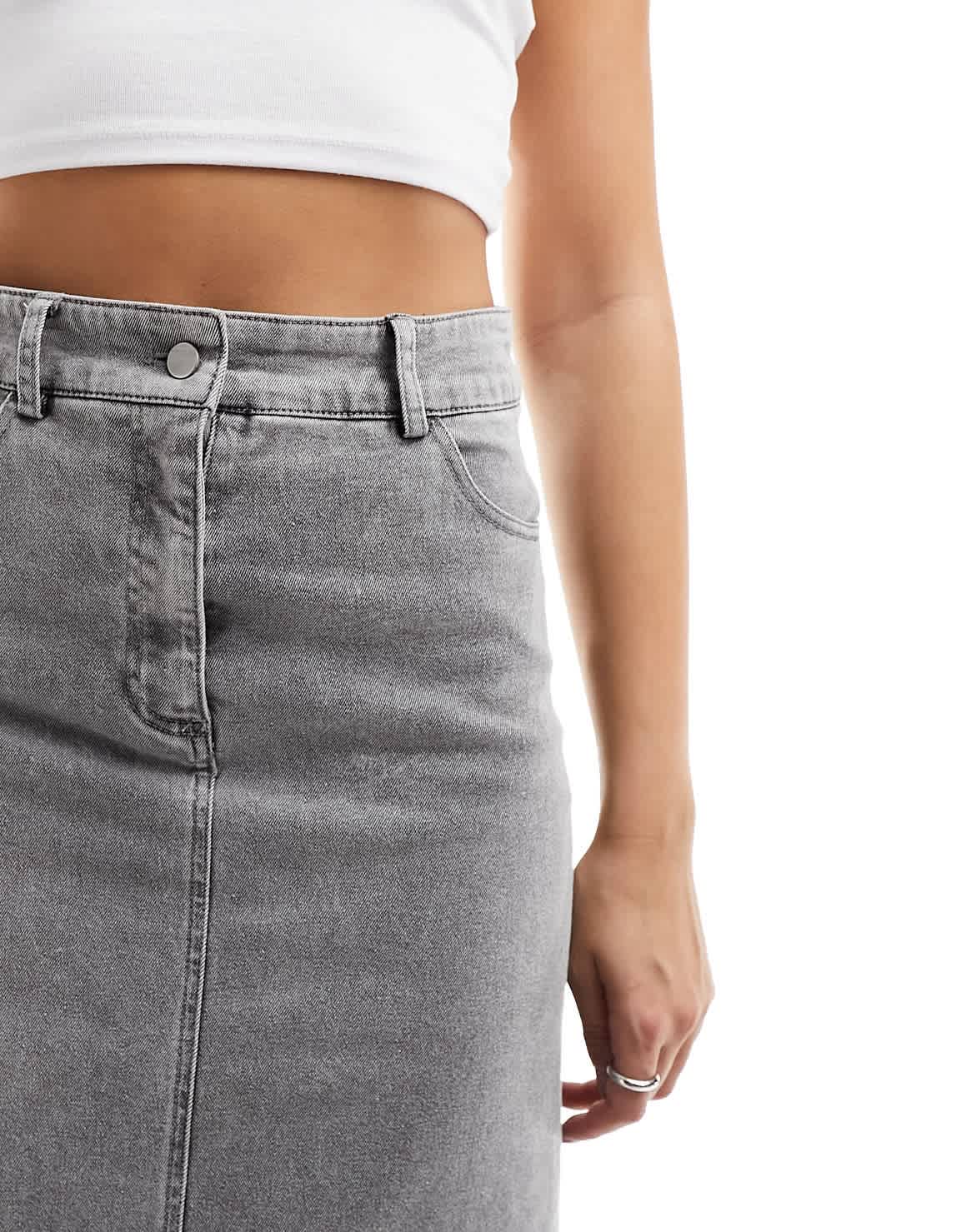 Vero Moda denim maxi skirt in washed grey
