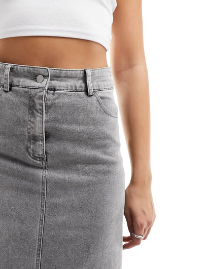 Vero Moda denim maxi skirt in washed grey