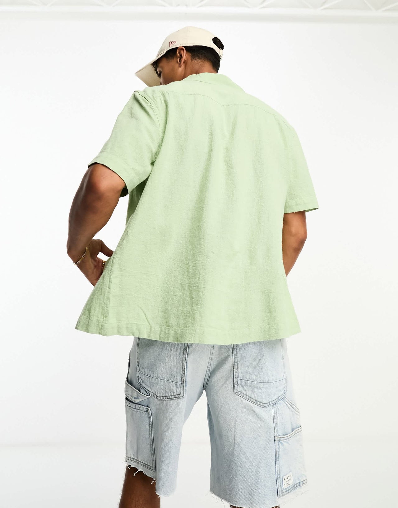 River Island short sleeve linen shirt in light green