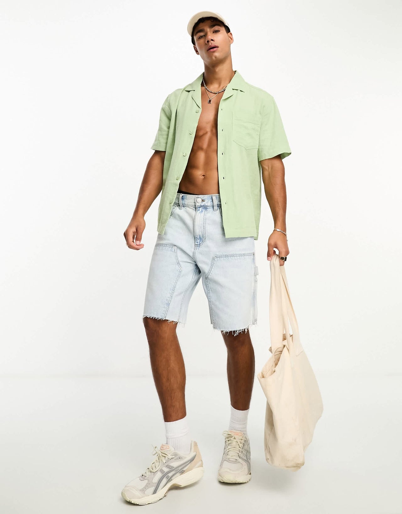 River Island short sleeve linen shirt in light green
