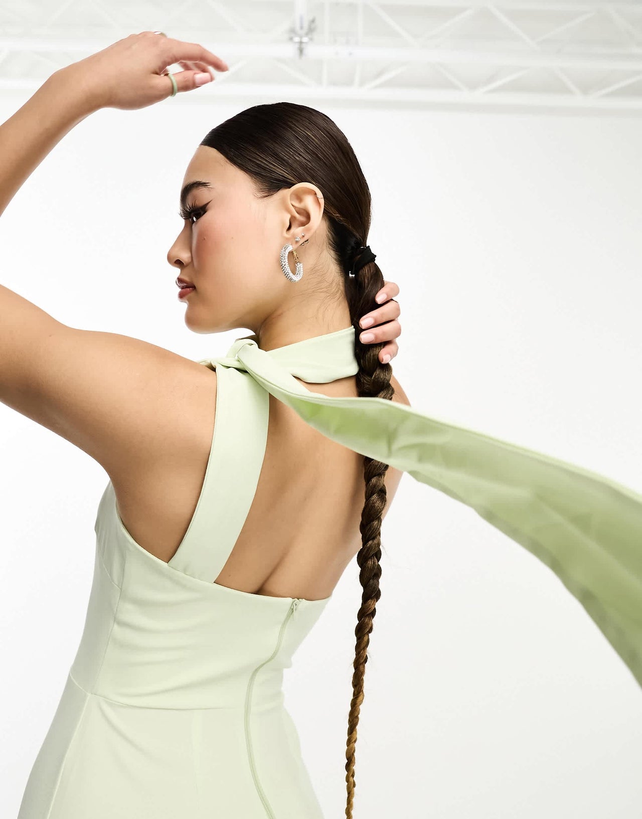 Vesper bengaline scarf detail thigh split maxi dress in sage green