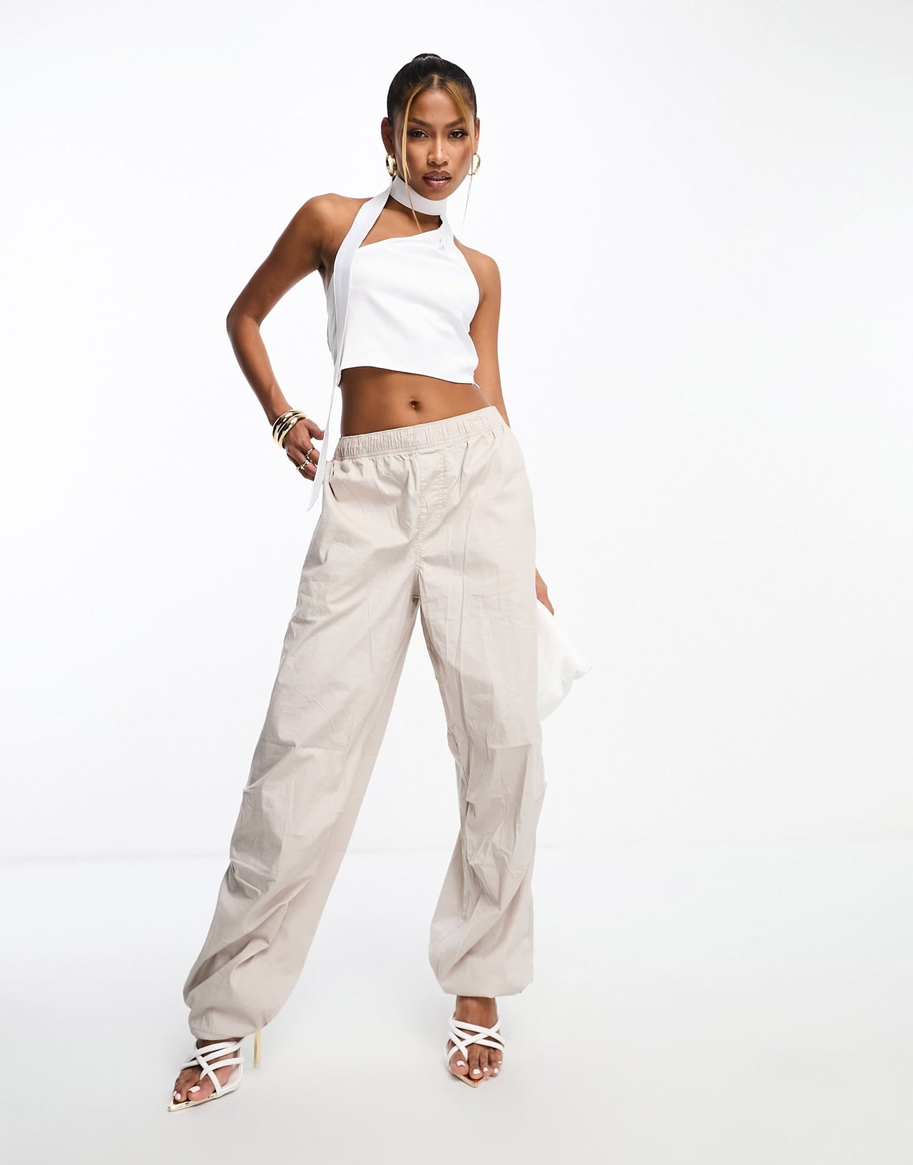 Missyempire satin scarf detail crop top in white