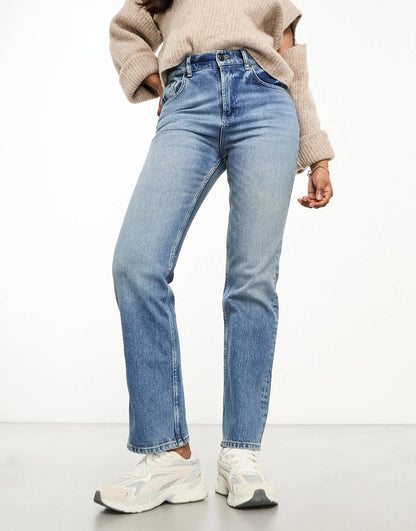 ASOS DESIGN slim straight jean in mid blue