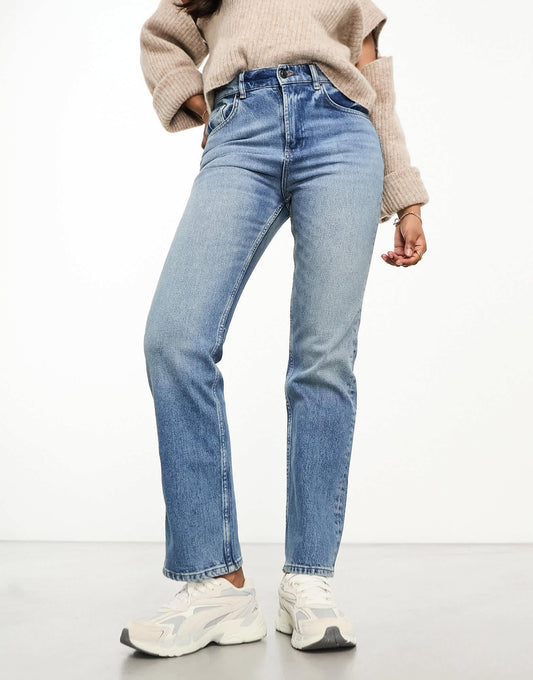 ASOS DESIGN slim straight jean in mid blue