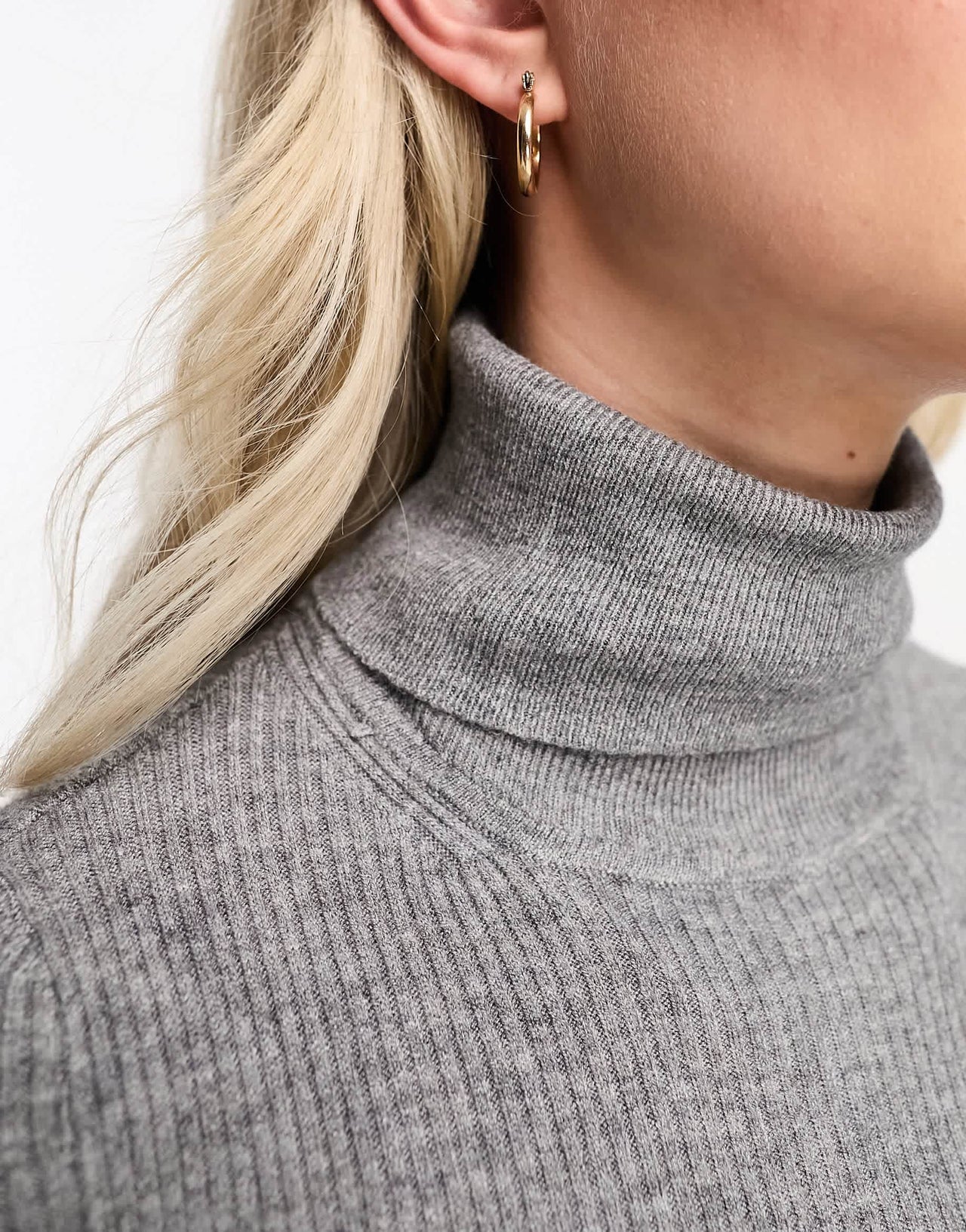 Pull&Bear long sleeve knitted polo neck in grey