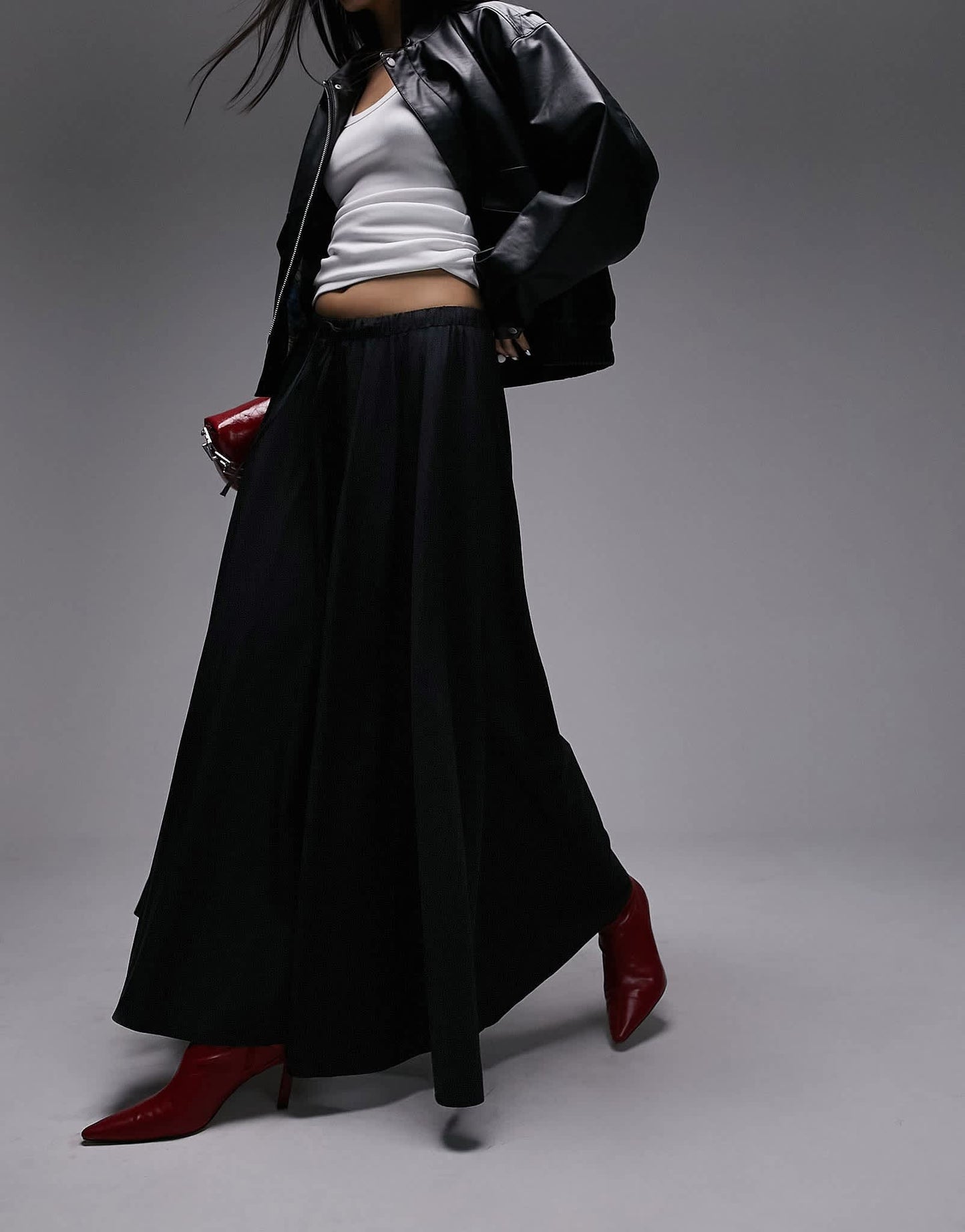 Topshop technical fabric full maxi skirt in black