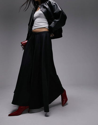 Topshop technical fabric full maxi skirt in black