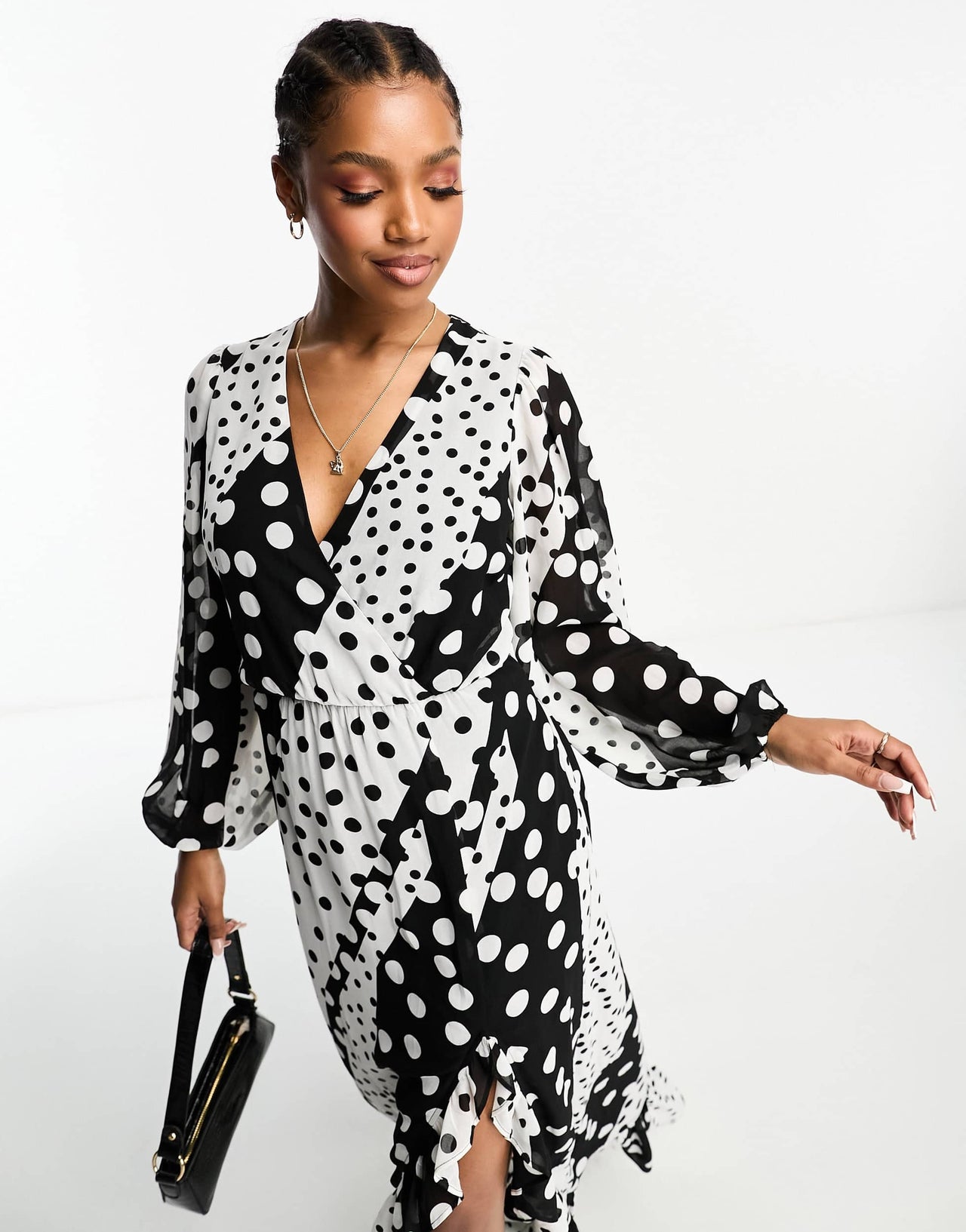 In The Style exclusive volume sleeve wrap maxi dress in mixed spot print