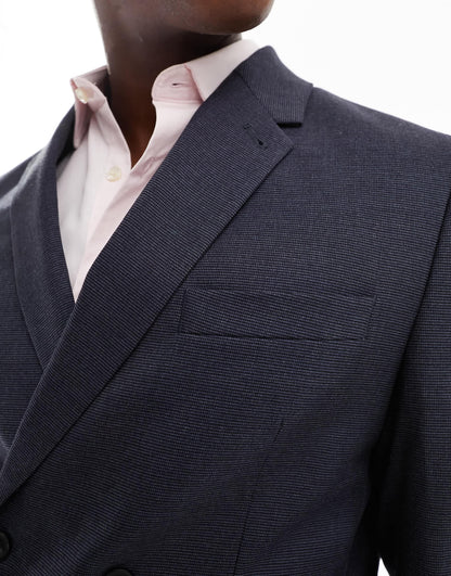 Ben Sherman double breast plain slim jacket in mid blue