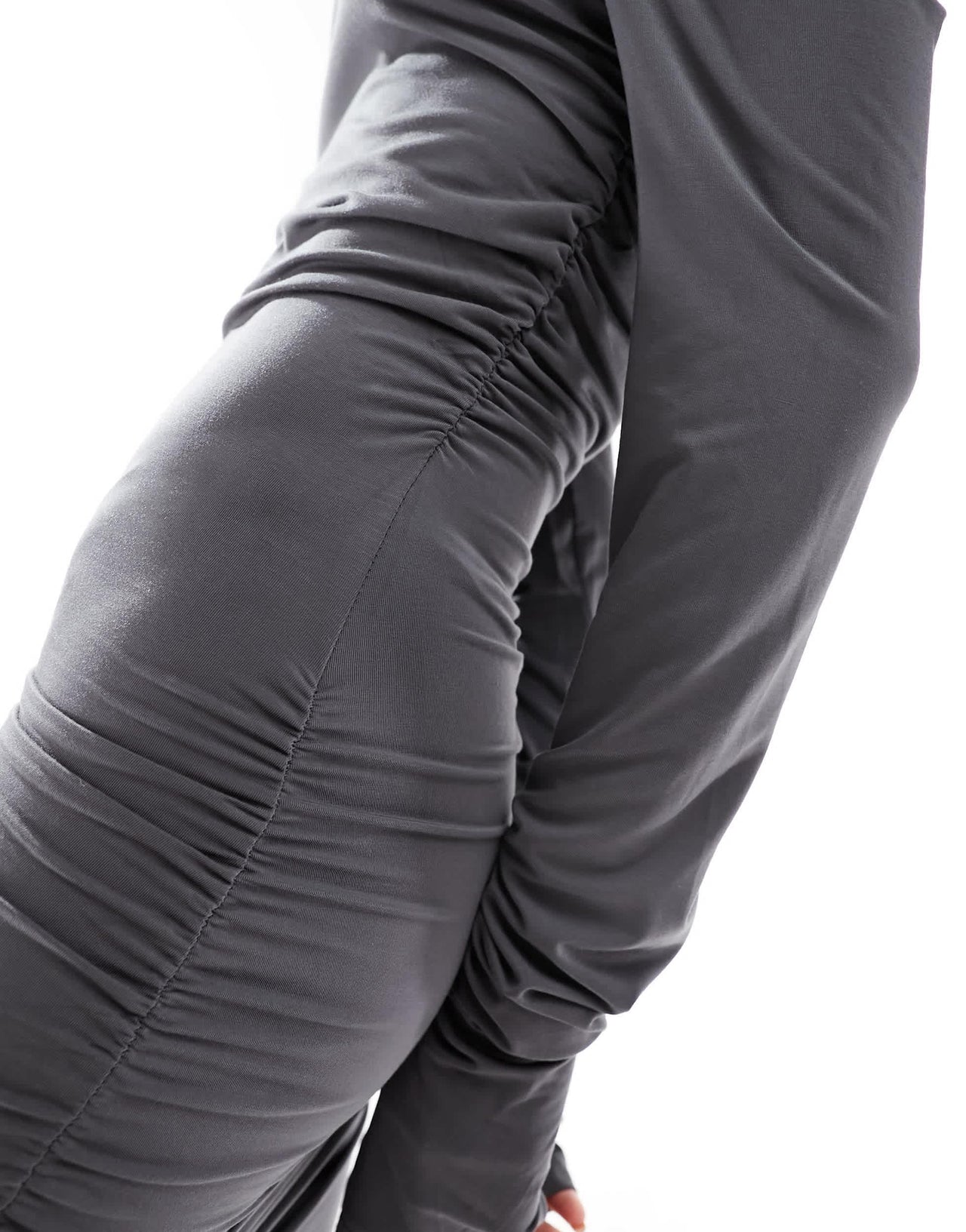 SNDYS one shoulder ruched midi dress in grey