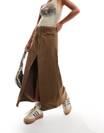 Free People a-line cord midaxi skirt in chocolate