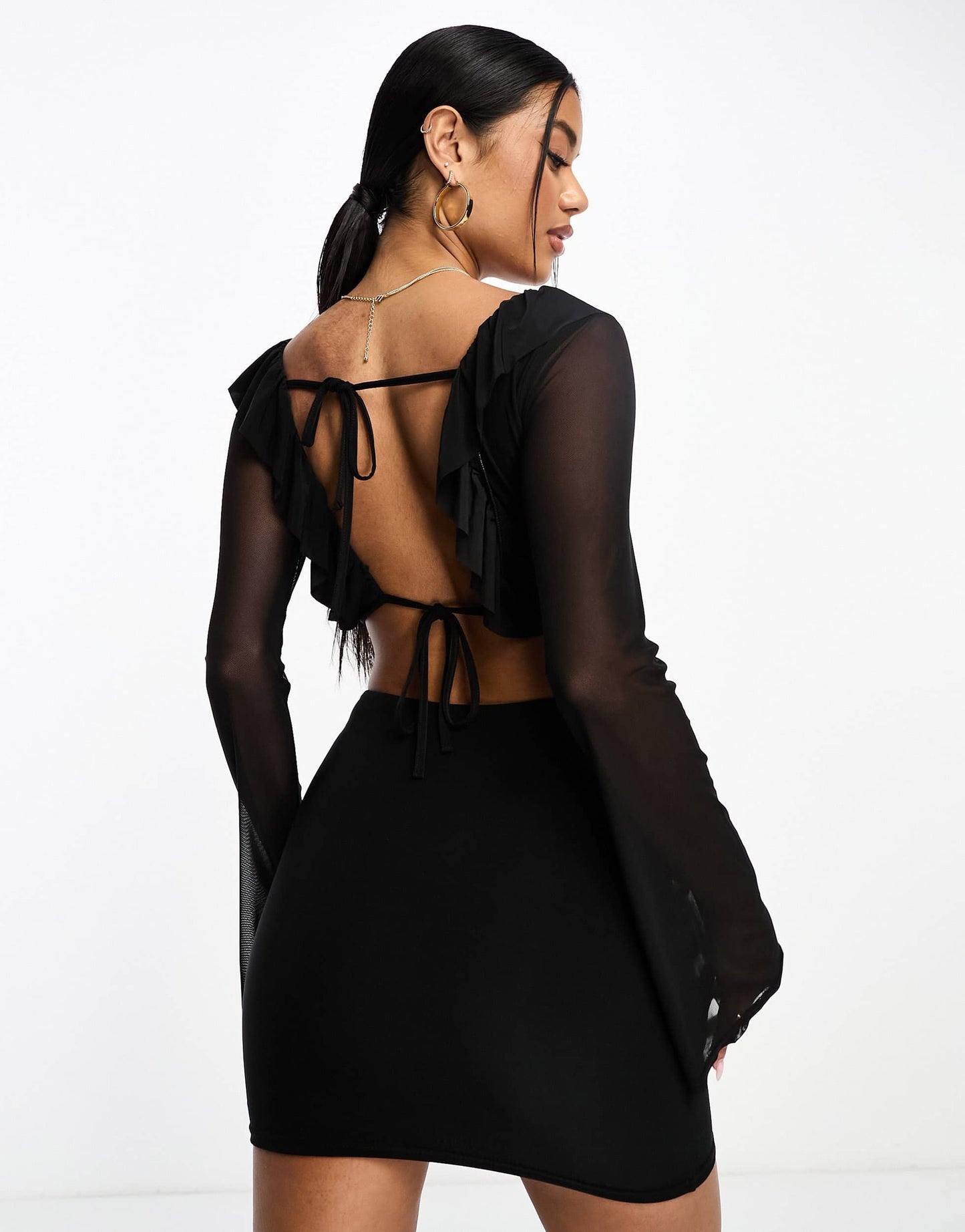 Public Desire mesh tie front mini dress in black
