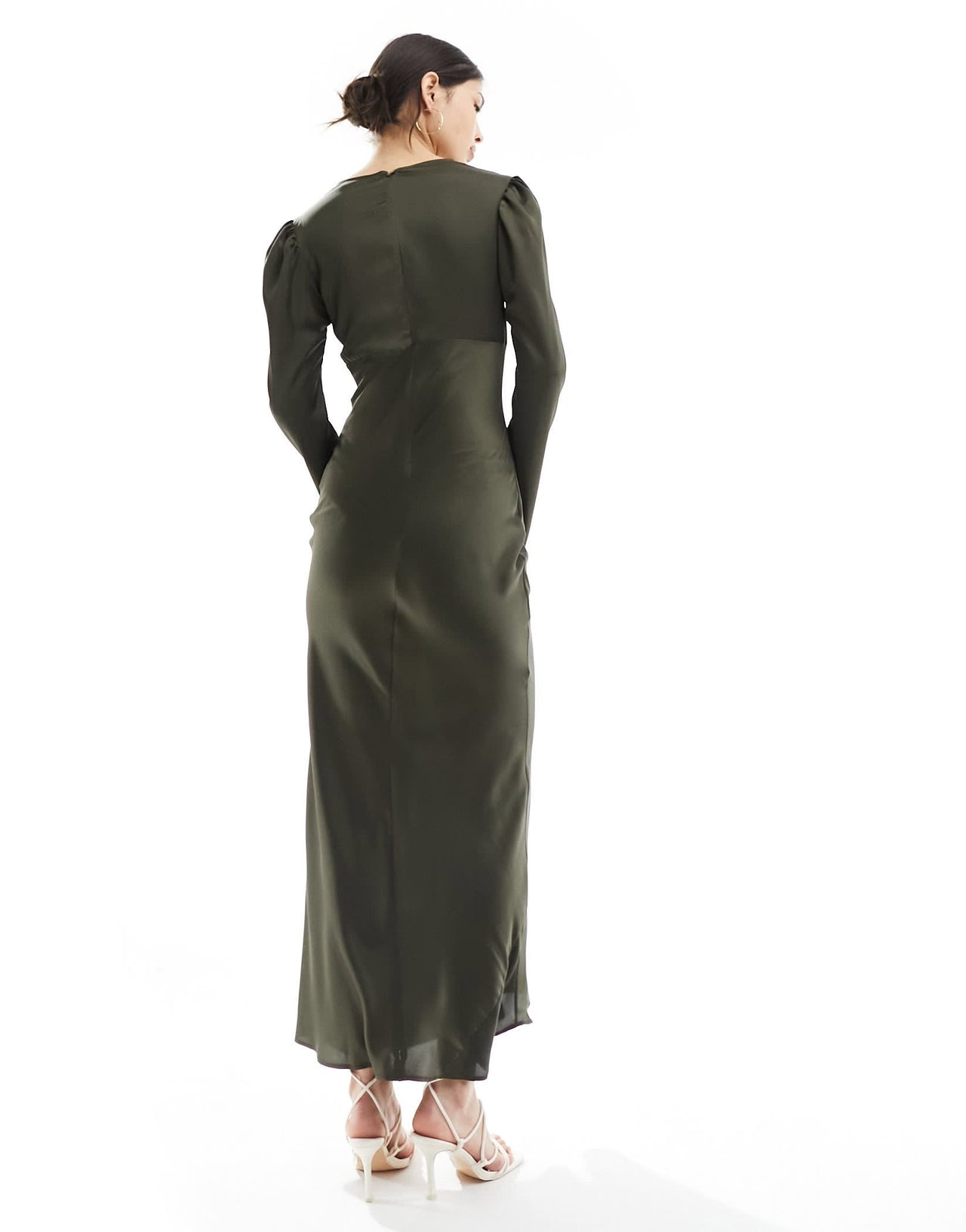 ASOS DESIGN ruched bust detail satin maxi dress in green