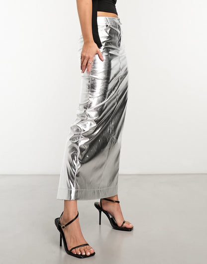 4th & Reckless metallic maxi skirt in silver