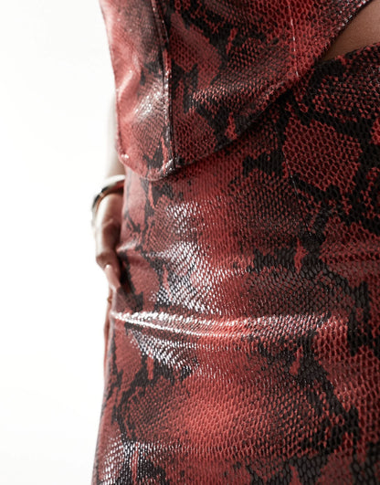 ASOS DESIGN snake PU column skirt in red co-ord