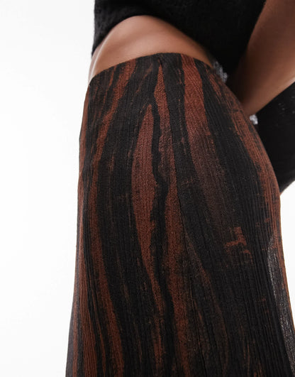 Topshop textured plisse curved line print midi skirt in rust