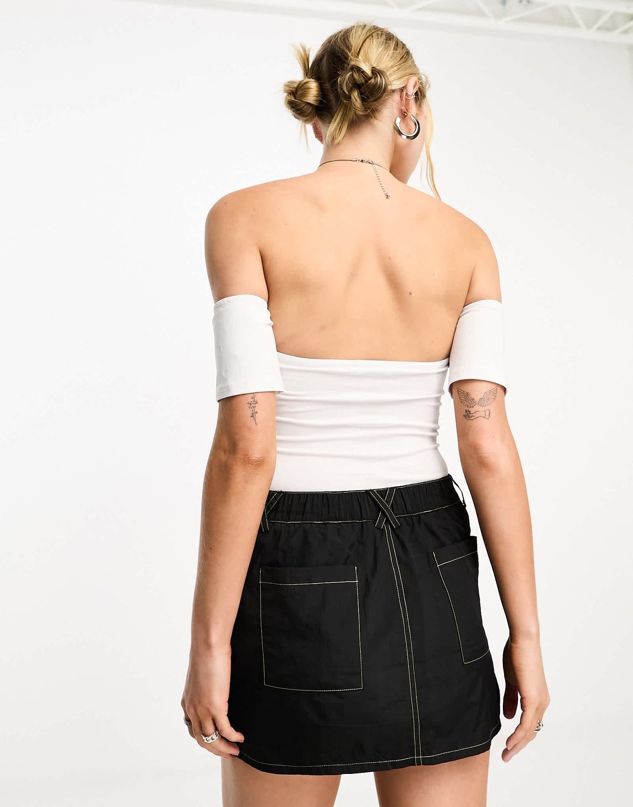 Stradivarius off shoulder body in white