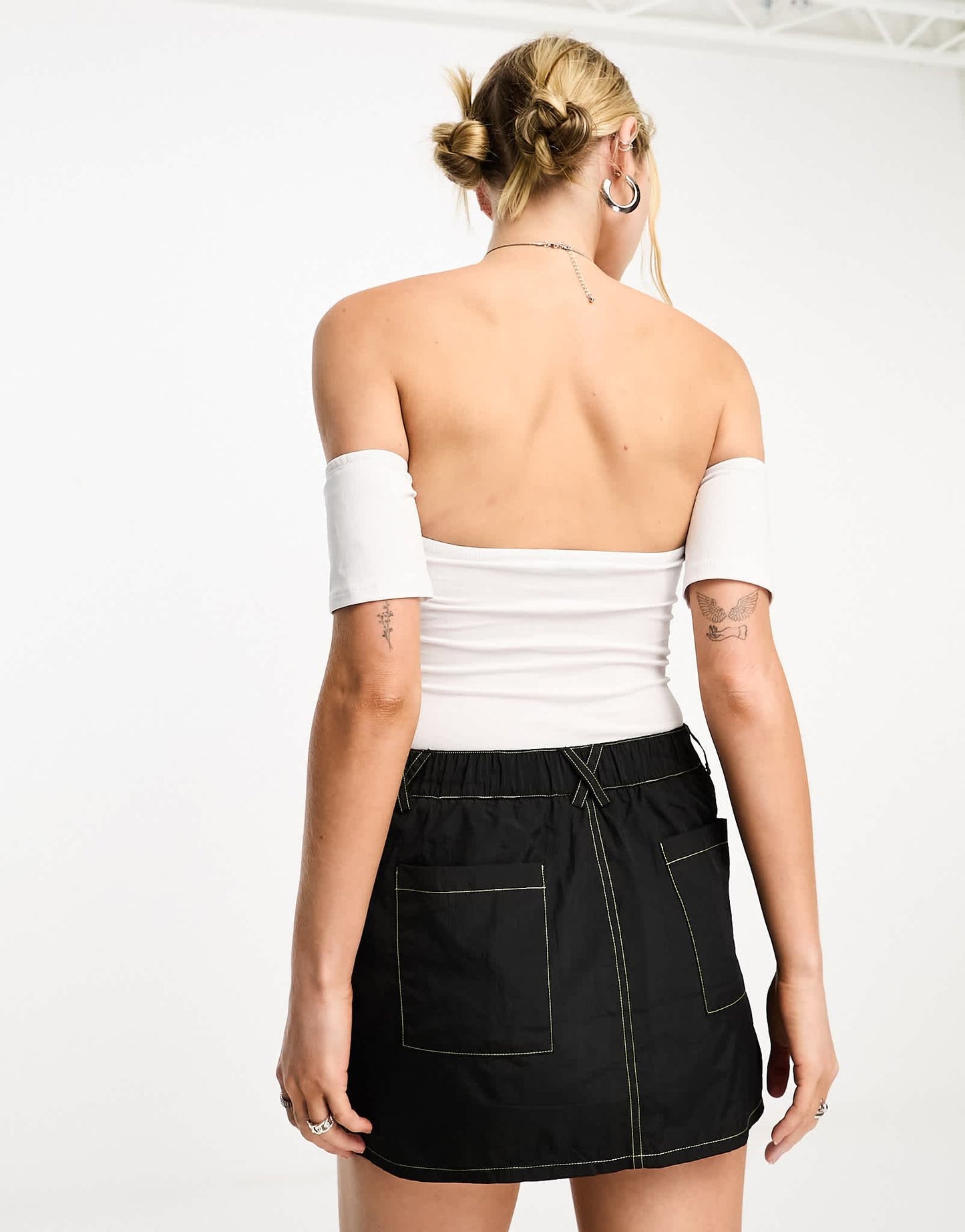 Stradivarius off shoulder body in white