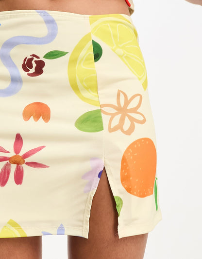 ASOS DESIGN low rise mini skirt co ord in fruit print