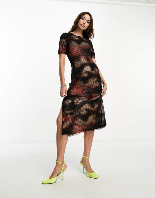 Amy Lynn diamante short sleeve midi dress in orange heatwave