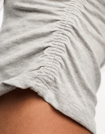 Stradivarius tee with ruched side in grey marl