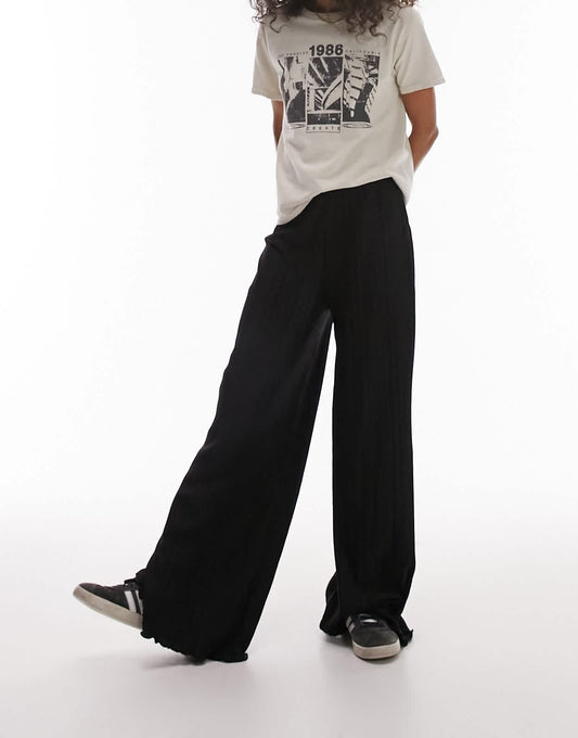 Topshop plisse wide leg tousers in black