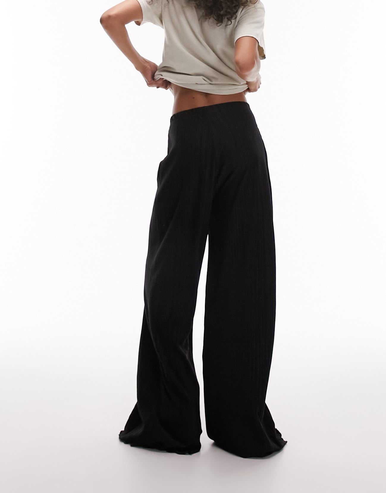 Topshop plisse wide leg tousers in black