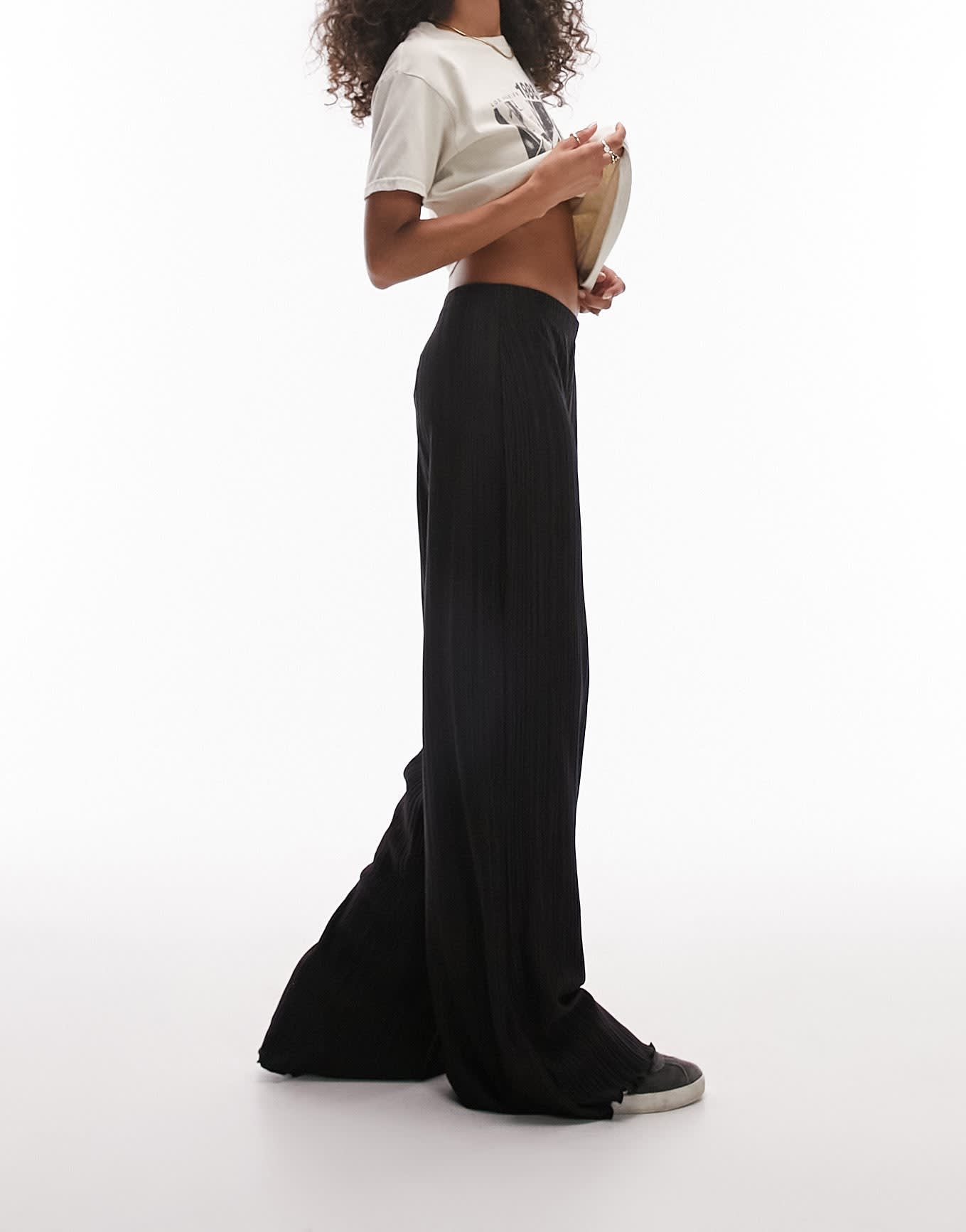 Topshop plisse wide leg tousers in black