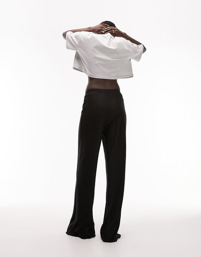Topshop Tall plisse wide leg tousers in black