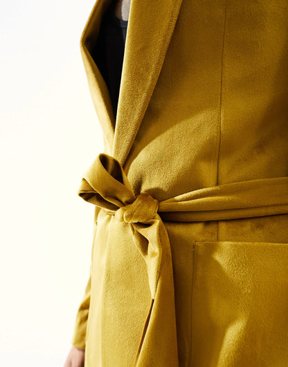ASOS DESIGN super skinny smoking jacket in mustard velvet with belt