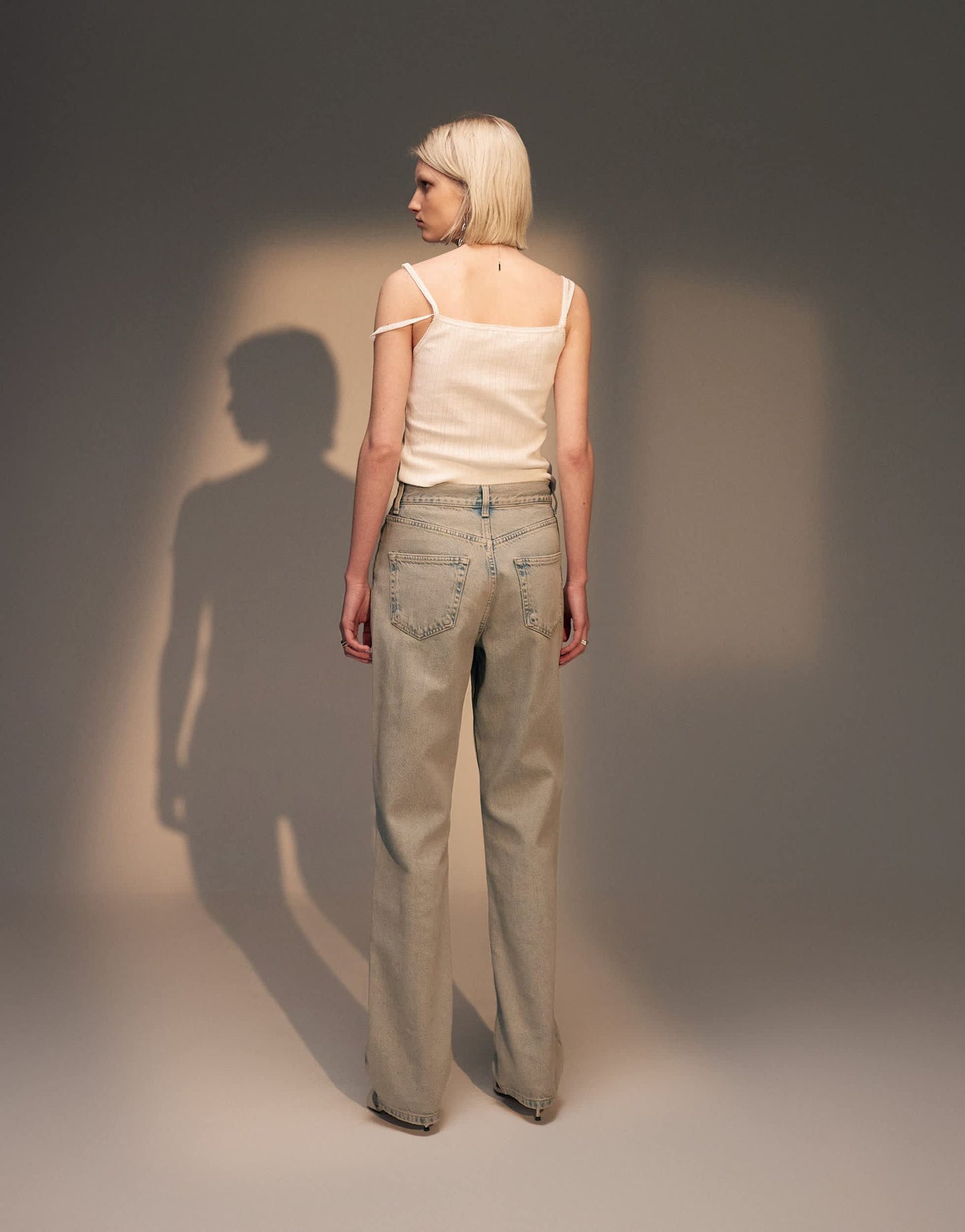 Topshop high rise straight Kort jeans in dirty bleach