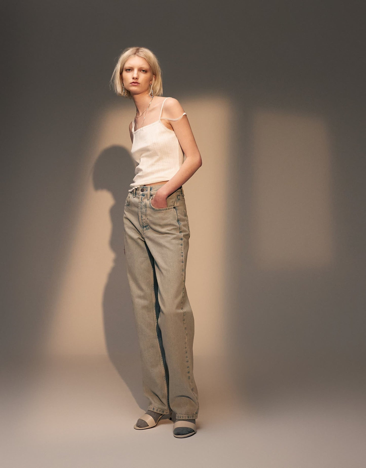 Topshop high rise straight Kort jeans in dirty bleach