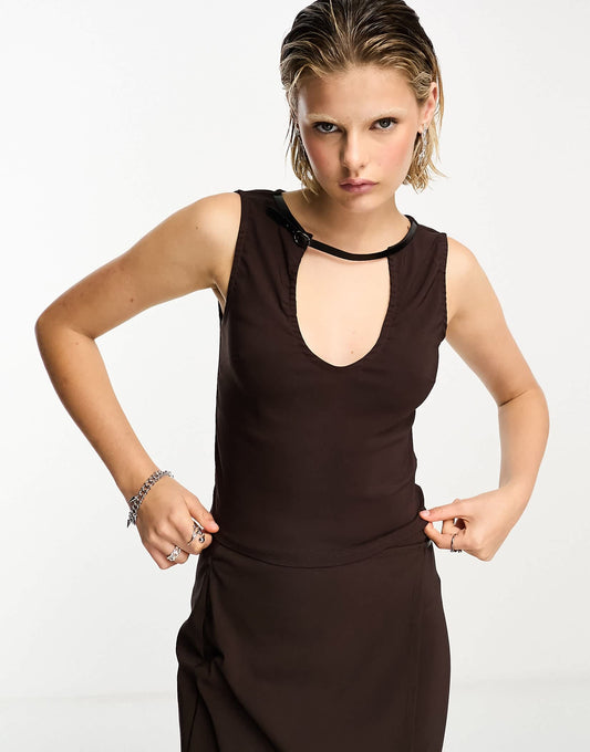 COLLUSION strap detail bengaline top in brown